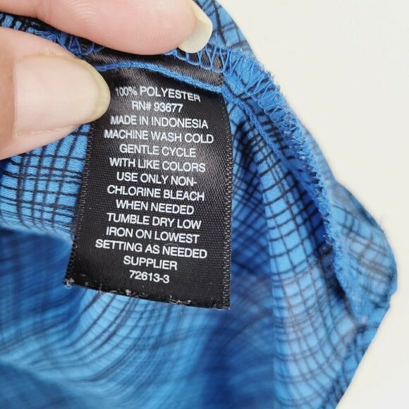 Worthington Petite Women's Blouse Blue Black Print Sz P Large Drop Neck Mature - Picture 5 of 8